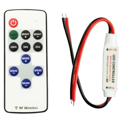 Afbeelding van LITAELEK led stripregelaar met draadloze afstandsbediening, RF, 5 24 V, A, mini strip dimmer, voor 2 pinnen, COB en SMD 5050, 3528, 2835, 5630, ledstrip één kleur