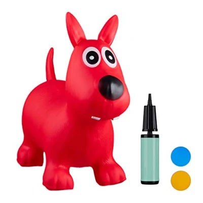 Afbeelding van Relaxdays 1 x springdier hond met luchtpomp, springhond tot 50 kg, Hopser BPA vrij, voor kinderen, opblaasbaar speelgoed, rood