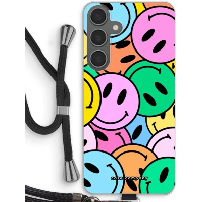 Afbeelding van Case Company® hoesje met Koord geschikt voor Samsung Galaxy S24 Plus Smiley N1 Telefoonhoesje Zwart Bescherming aan alle Kanten en Over de Schermrand