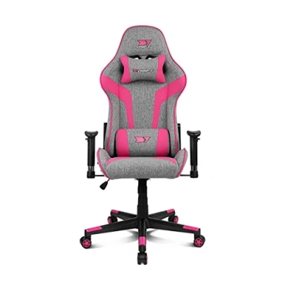 Afbeelding van DRIFT Gaming Chair DR90 DR90GP Gamingstoel, ademende stof, gevoerde 2D armleuningen, versterkte nylon basis, zuiger klasse 4, kanteling, lenden /nekkussen, grijs/roze
