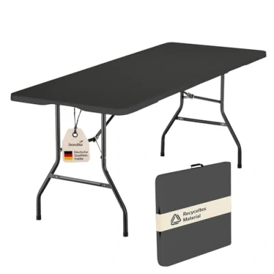 Afbeelding van Skandika Masi Klaptafel Tuintafel met een draagvermogen tot 200 kg, geschikt voor 6 8 personen, gerecycled HDPE materiaal, klaptafel, stalen frame, 180 cm balkontafel, campingtafel x 74 (L B H) zwart