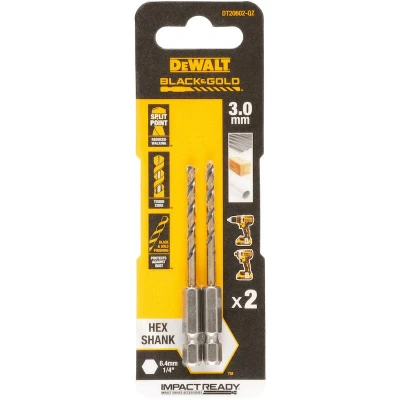 Afbeelding van DEWALT DT20602 QZ HSS G Metaal spiraalboor 2 stuks 3 mm Gezamenlijke lengte 72 Corrosiebestendig Zeskant stuk(s)