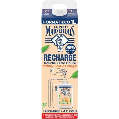 Afbeelding van Le Petit Marseillais Biologische Sinaasappelbloesem Extra Zachte Douchecrème Eco Refill 1 L
