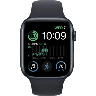 Afbeelding van Apple Watch SE 2022 44mm Zwart (Zwarte Siliconenband)