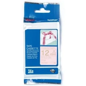 Afbeelding van Labeltape textiel ongelamineerd Brother TZe, TZ TZe RE34 Tapekleur: Roze Tekstkleur:Goud 12 mm 4 m