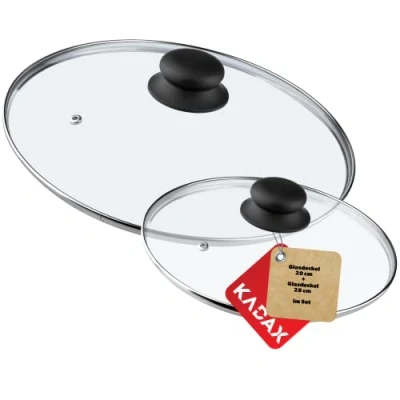 Afbeelding van KADAX glazen dekselset, deksel, Ø 14 30 cm, hittebestendig deksel voor pan, pannendeksel met kunststof handgreep, universeel (20 + 28 cm)