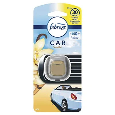 Afbeelding van Febreze Auto Luchtverfrisser Vanille 1 stuk Met clip Laat tot 30 dagen een lichte frisse geur achter 2ml