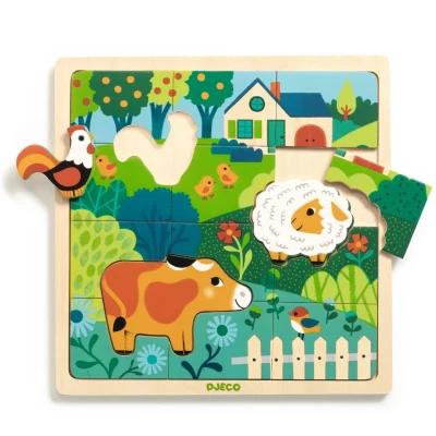 Afbeelding van Djeco houten puzzel boerderij 12st