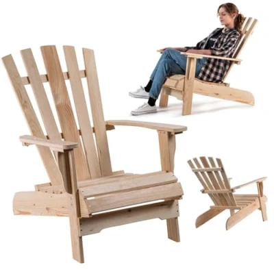 Afbeelding van KADAX Adirondack houten tuinstoel met hoge rugleuning en armleuningen, relaxstoel, voor buiten, licht