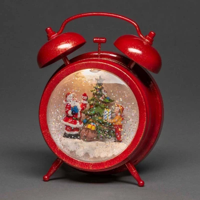 Afbeelding van Konstsmide 4375 550 LED decor Wekker met kerstman en kind Warmwit Rood Besneeuwd, Watergevuld, Timer, Schakelaar