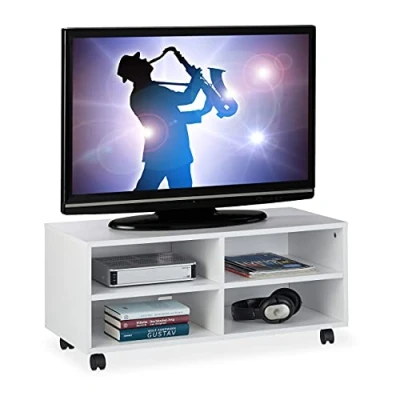 Afbeelding van Relaxdays tv meubel verrijdbaar 35x80x35 cm op wielen dressoir wit open kast