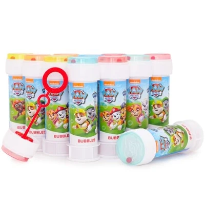 Afbeelding van Toyland® 12 stuks Paw Patrol bubbels met eetstokjes, 60 ml oplossing en labyrint deksel, zak feestspeelgoed