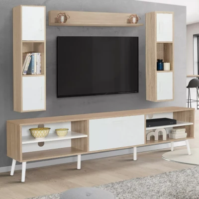 Afbeelding van Ensemble meuble TV et étagères HOUSTON bois blanc 180 cm