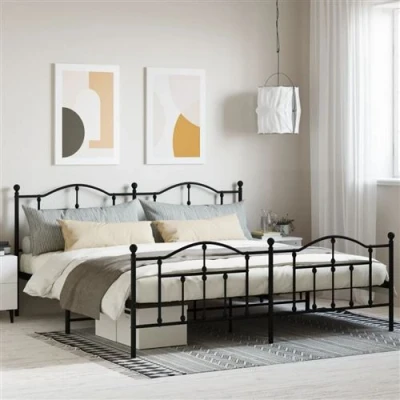 Afbeelding van Bedframe met hoofd en voeteneinde metaal zwart 200x200 cm