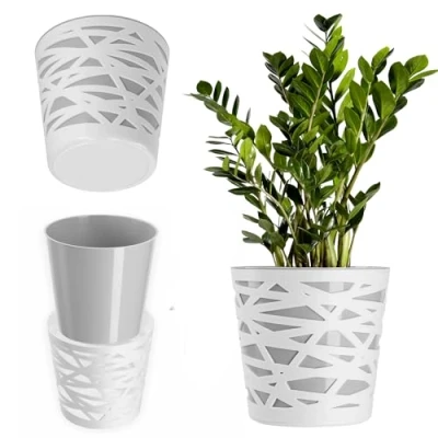 Afbeelding van KADAX bloempot, kunststof ronde bloempot voor bloemen, planten, balkon, plantenbak, binnenplantenbak, licht, modern, 15 cm, grijs