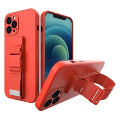 Afbeelding van Touwhoes gelhoes met sleutelkoord ketting handtas iPhone 12 Pro rood