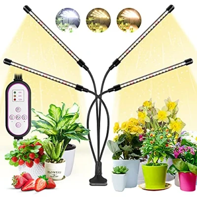 Afbeelding van WOLEZEK Plant Light, 4 Heads Kweeklampen voor Kamerplanten, 80LEDs Led Grow Light 3000K 5000K 660nm Volledig Spectrum, Timer 3/9/12H, 10 dimniveau 3 Schakelmodus, Groenten en Fruit