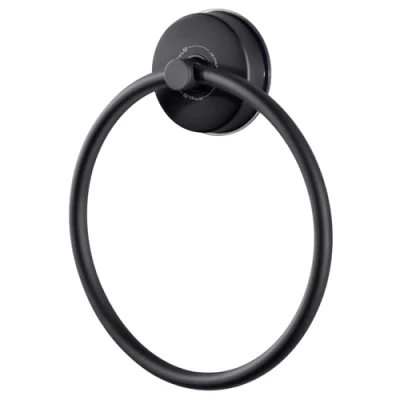Afbeelding van JOMOLA Handdoekhouder voor douche, zuignap, badkamer, handdoekring, zwart, roestvrij staal, handdoekhouder, zonder boren, belasting 5 kg, ronde theedoekhouder, keuken, hanger, handdoek,