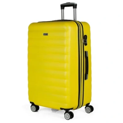 Afbeelding van ITACA Reiskoffer met 4 wielen, trolley 55/65/75 cm en lichte, rekbare ABS tas. 3 kleine, middelgrote 71200, Geel.