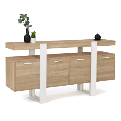 Image de Buffet PHOENIX XXL 4 portes bois et blanc 160 cm
