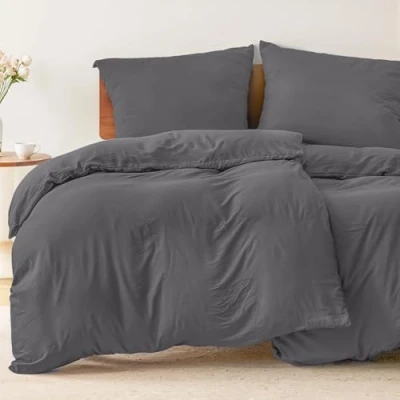 Afbeelding van Dreamzie Beddengoedset, 4 delig, met kussenslopen 80 x cm, dekbedovertrek 135 200 100% microvezel, chemicaliënvrij, Oeko TEX, voor eenpersoonsbed, antraciet