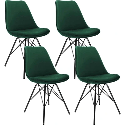 Afbeelding van Kick kuipstoel Velvet donkergroen zwart frame set van 4