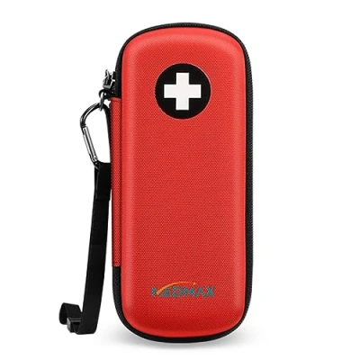 Afbeelding van MEDMAX Lege Medicijntas Medicijnorganisator Schokabsorptie Draagbare Case voor 2 EpiPen, Auvi Q, Neusspray, Allergie Meds, Astma Inademing (Rood), Rood