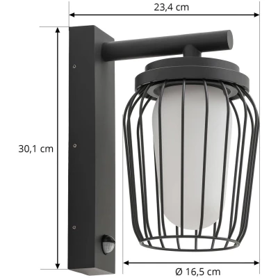 Afbeelding van Lucande buitenwandlamp Chandan, 30 cm, grijs, aluminium, sensor