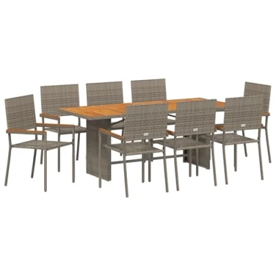 Afbeelding van vidaXL 9 delige eetset voor in de tuin Grijs Poly Rattan