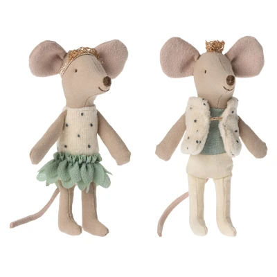 Afbeelding van Maileg knuffelmuis kleine zus en broer in luciferdoosje koninklijke tweeling 10 cm