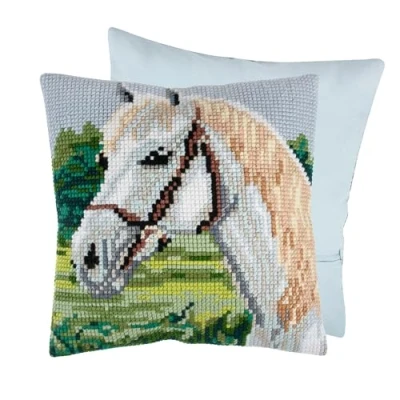 Afbeelding van Borduurkussen Wit paard