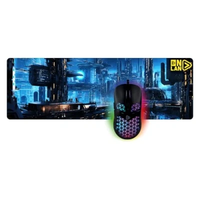 Afbeelding van Onlan Gaming Pack Bedrade muis PG 15 Starcity SO 4 + AS 210 Muismat Zwart en Blauw