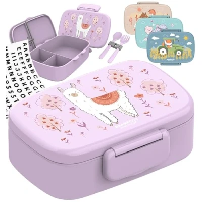 Afbeelding van Bearfoot Lunchbox voor kinderen met vakken, BPA vrij, meisjes en jongens, 100% waterdicht, kleuterschool, school (lama)