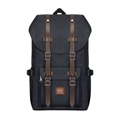 Afbeelding van KAUKKO Vintage rugzak voor dames en heren, 14 inch laptop, 43 cm, Zwart (Oxford Zwart), Vrijetijdsrugzak