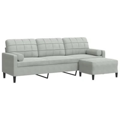 Image de vidaXL Canapé à 3 places avec repose pieds Gris clair 210 cm Velours3278277
