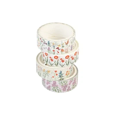 Afbeelding van Kokonote Masking Tape Wild Flowers, 4 rollen, 15 mm breed Originele en kleurrijke Washi Scrapbooking, zelfklevende tapes