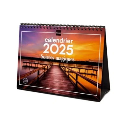 Afbeelding van Finocam Bureaukalender met afbeeldingen om te schrijven 2025, 1 maand per pagina, januari 2025 december (12 maanden) Franse magische avonden
