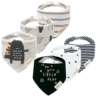 Afbeelding van Minizone Set van 6 babyslabbetjes katoen, verstelbaar en superabsorberende bandana voering, 0 36 maanden