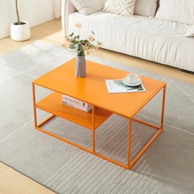 Afbeelding van Salontafel Solund met plank 45x90x60 cm oranje [en.casa]