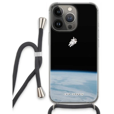 Afbeelding van Case Company® hoesje met Koord geschikt voor iPhone 13 Pro Alone in Space Telefoonhoesje Zwart Extra Bescherming aan alle Kanten en Over de Schermrand