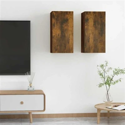 Afbeelding van Tv meubelen 2 st 30,5x30x60 cm bewerkt hout gerookt eikenkleur