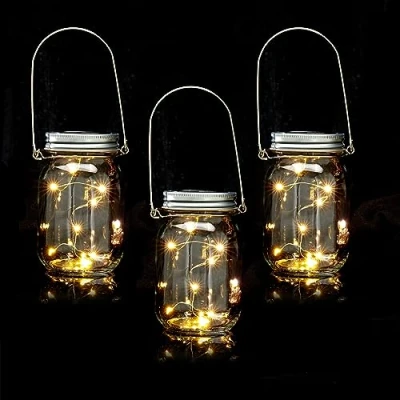 Afbeelding van Relaxdays solarlamp led set van 3 solar weckpot tuinverlichting zonne energie binnen