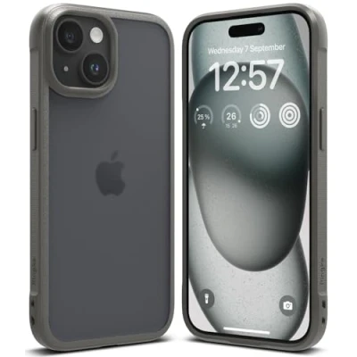 Afbeelding van Ringke Compatibel met beschermhoes voor iPhone 15 [Fusion Matte] Anti vergeling, transparant, robuust, stijf, achterkant, TPU, zacht, bumper, schokbestendig, mat grijs