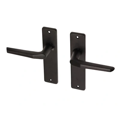 Afbeelding van Wovar Zwarte deurklinken met schild aluminium duimmodel Blind Per Set Deurkruk