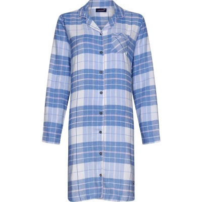 Afbeelding van Flanellen doorknoopnachthemd ruiten Blauw Maat 38