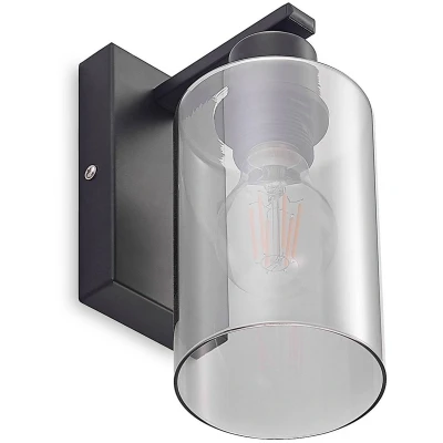 Afbeelding van Lindby Emavi wandlamp, zwart/rookgrijs, glas, E27