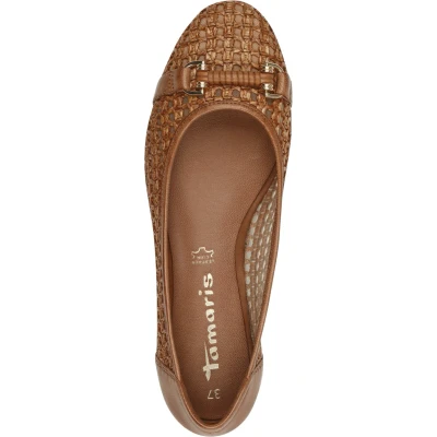Afbeelding van Tamaris Ballerina&#039;s, Dames, Maat: 40, Cognac Leer en textiel