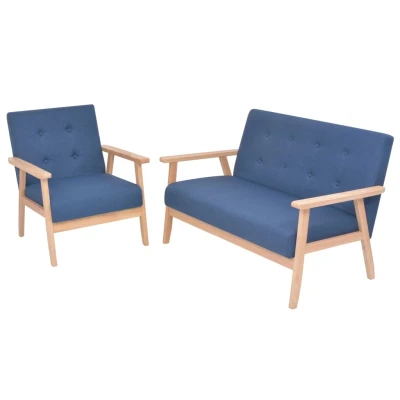 Afbeelding van Bankstel stof blauw 2 delig