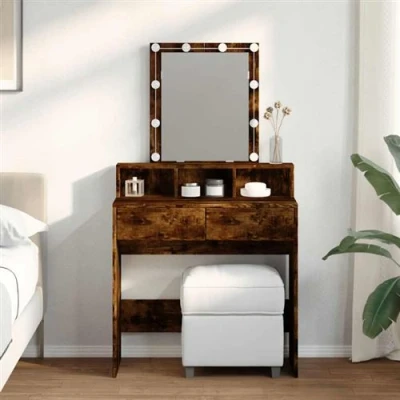 Image de vidaXL Coiffeuse avec LED chêne fumé 80x41x144,5 cm848182