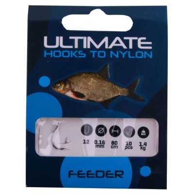 Afbeelding van Ultimate hooks to nylon feeder size 16 0,12mm 80cm 10pcs Witvis onderlijn